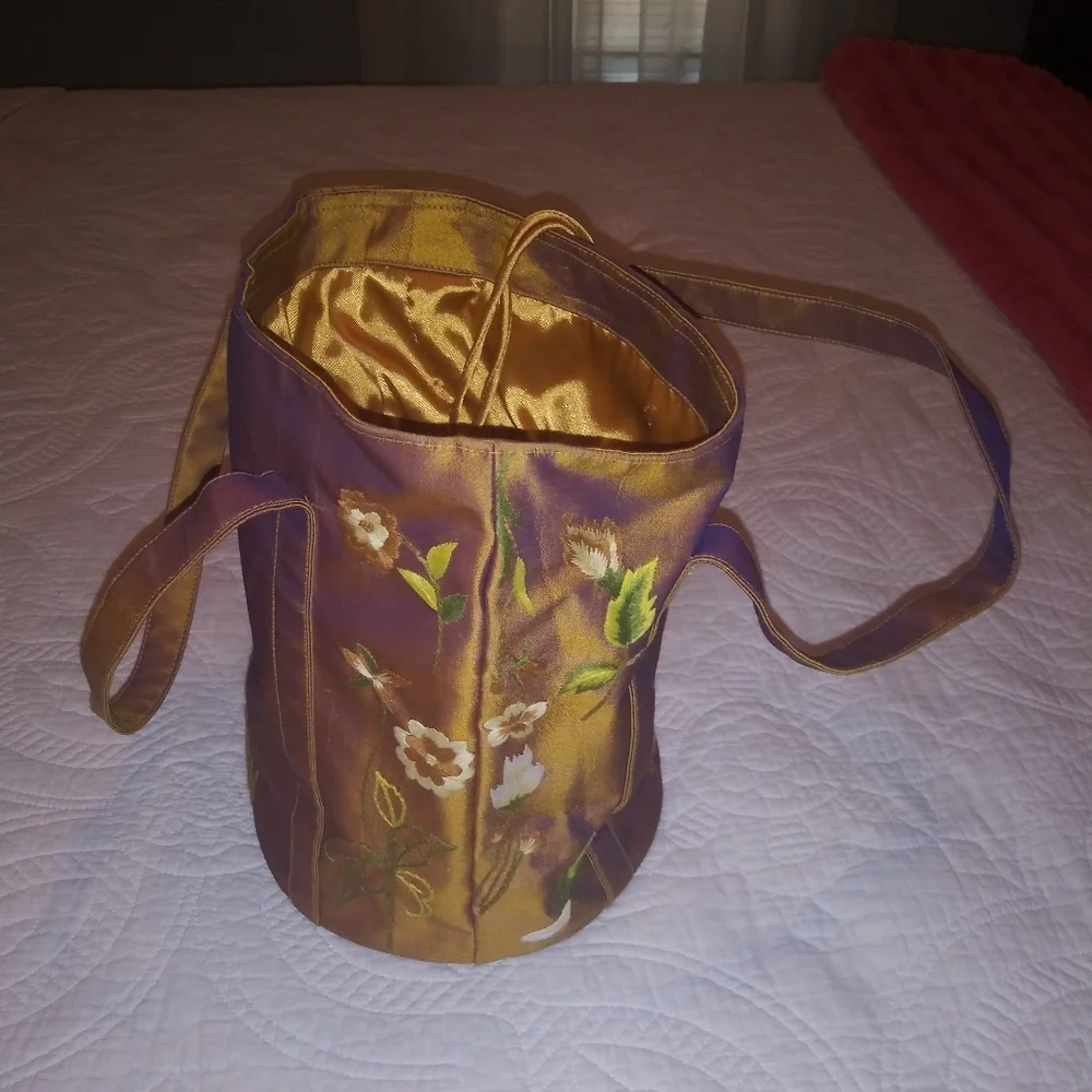 Handcrafted Satin Embroidered Cylinder Handbag